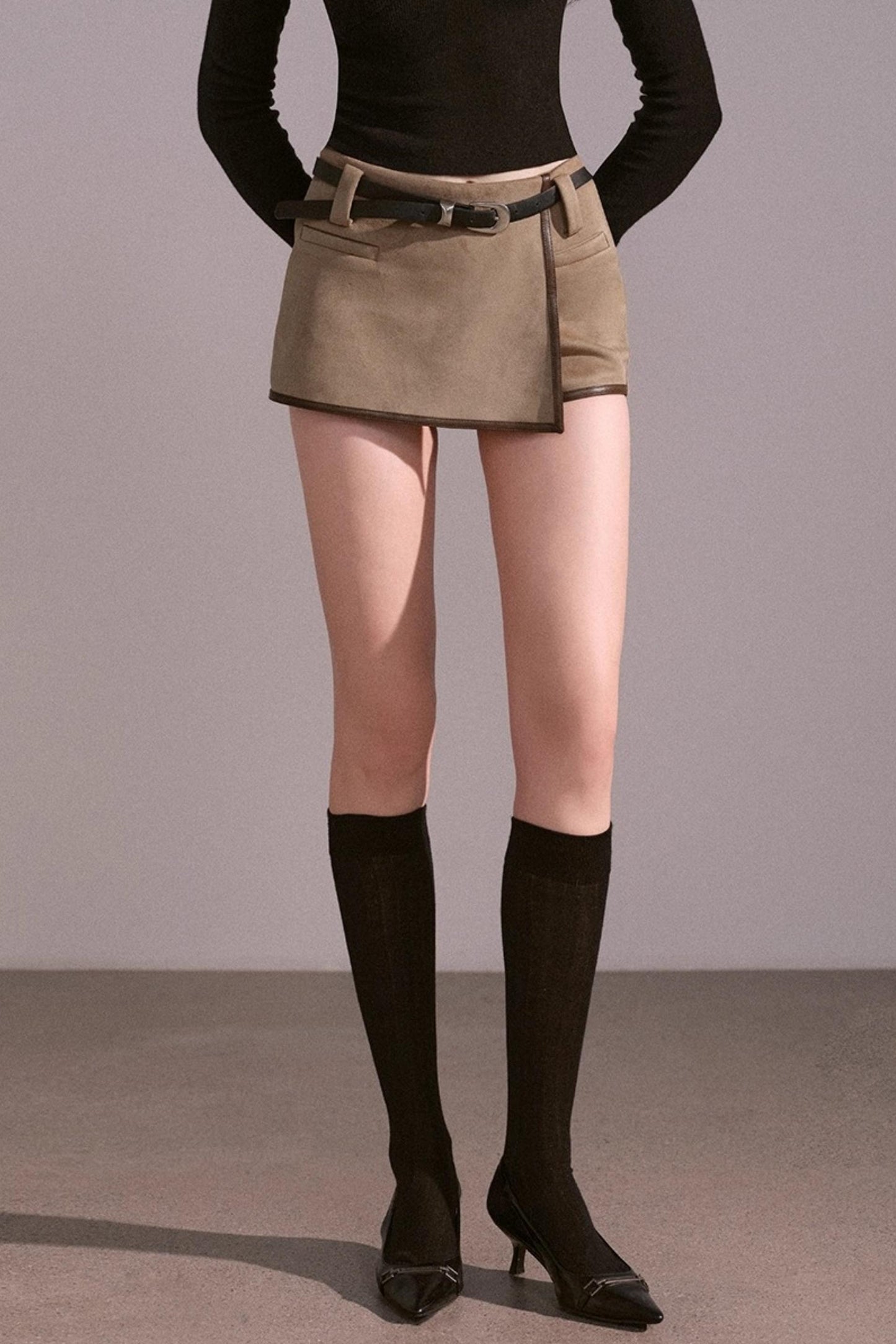 Spice Girl Khaki Suede Skirt