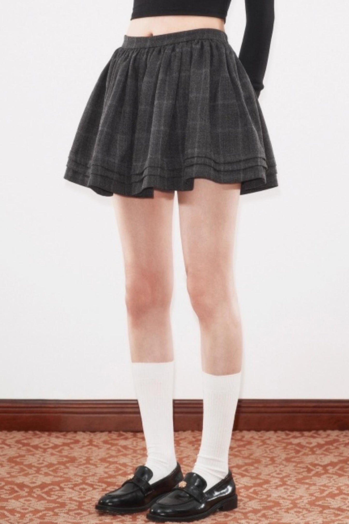 High-Waisted Pleated Puffy A-Line Skirt Set-Up