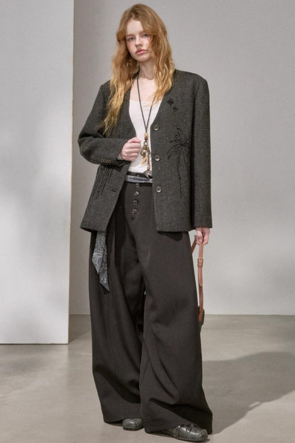 High-Density Beaded V-Neck Jacket