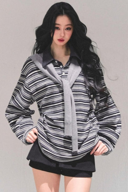 American Polo Neck Striped Top