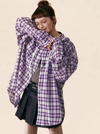 Purple Checkered Loose Coat
