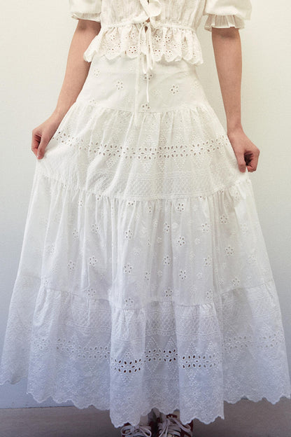 Embroidered Bubble Sleeve Skirt Set-Up