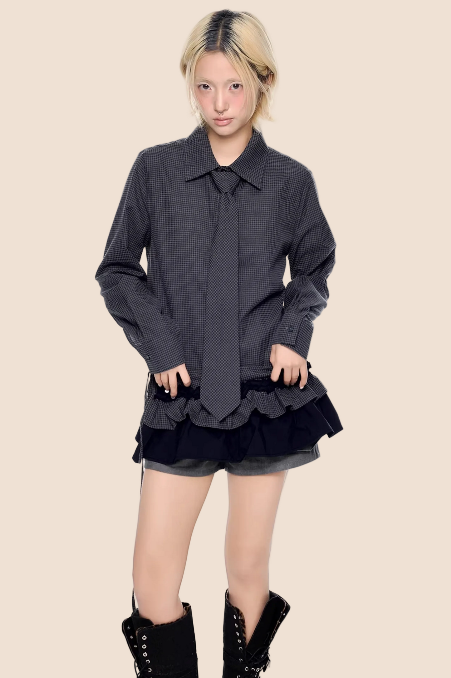 Kariertes Retro Faltenbluse