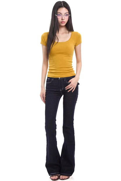 Black Slim-Fit U-Neck Top