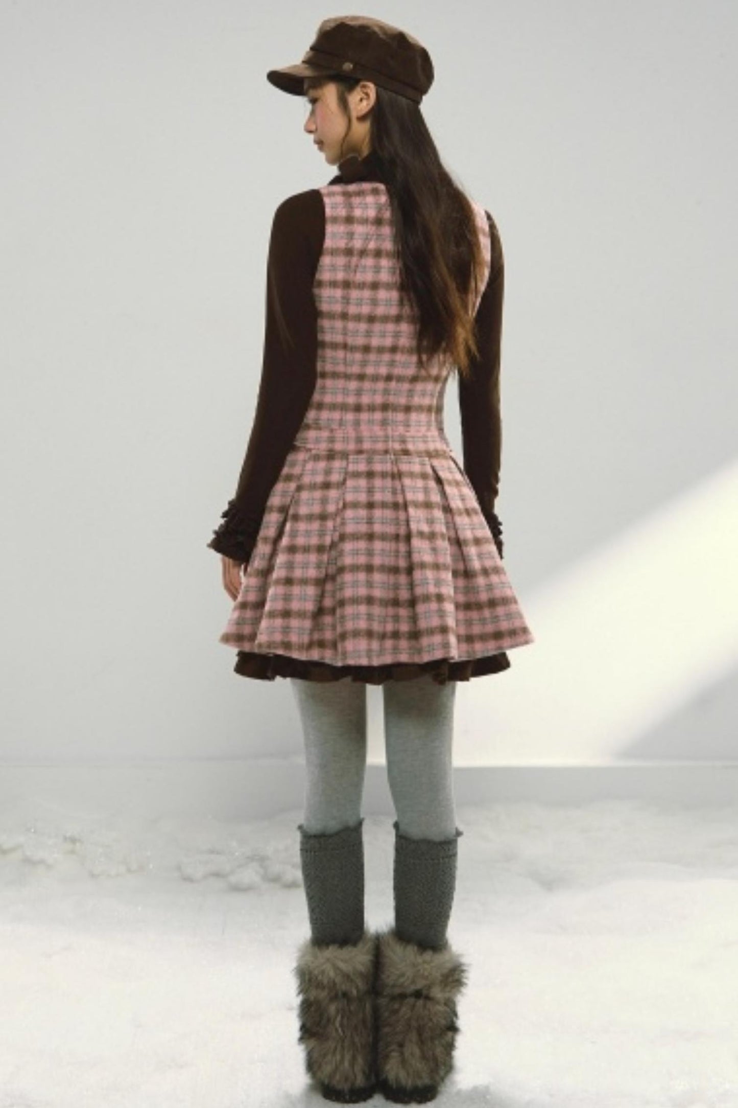 Plaid Retro Pleated Dress Set