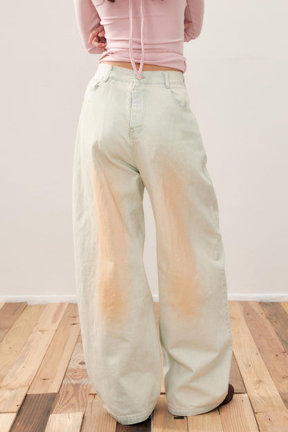 Vintage Washed Distressed Wide-Leg Jeans
