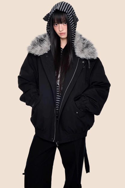 Large Fur Collar Parka Coat
