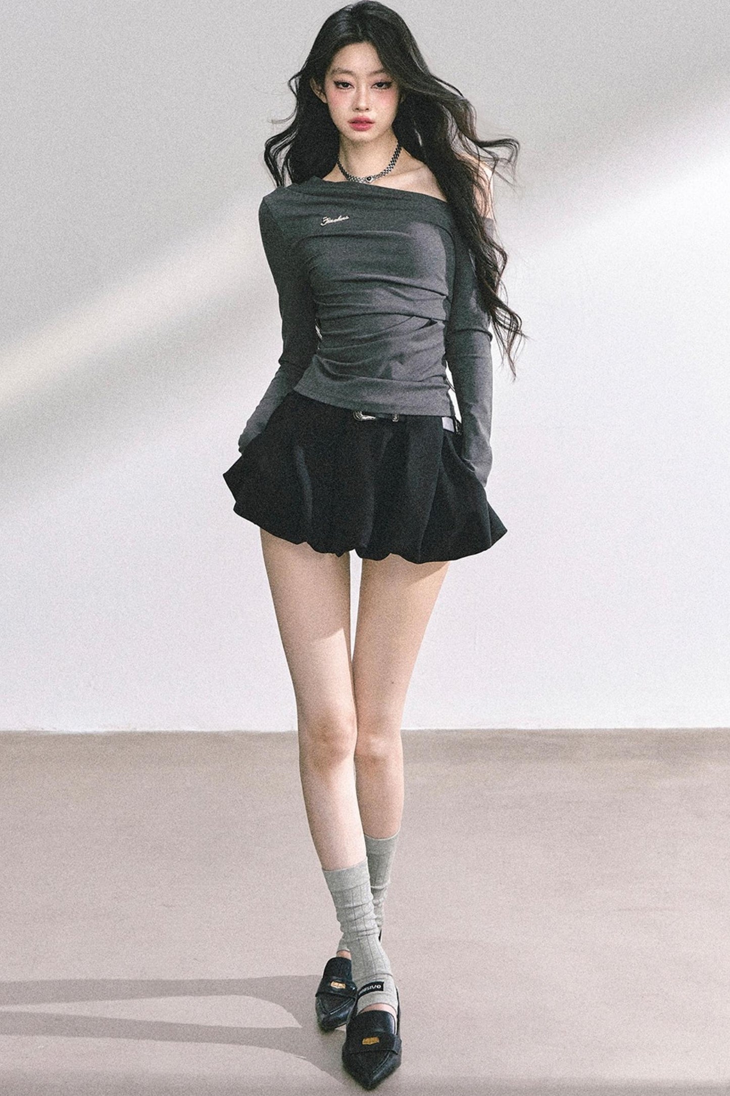 Spicy American Long-Sleeved Gray Top