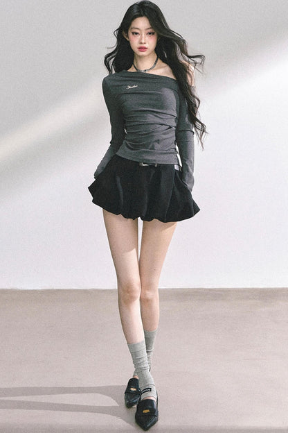 Spicy American Long-Sleeved Gray Top