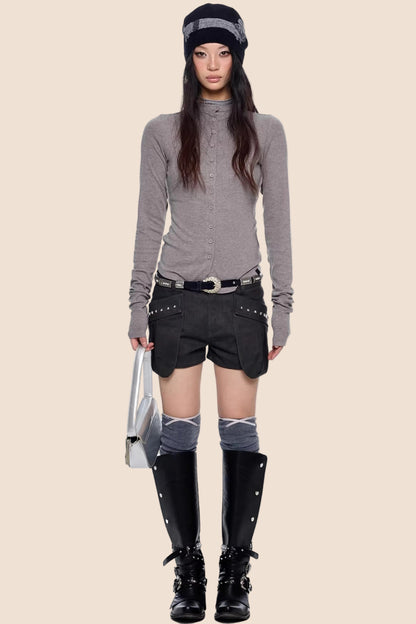 Rivet Pleated A-Line Shorts