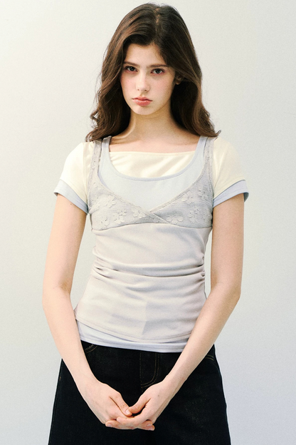 Canotta a maglia con pizzo