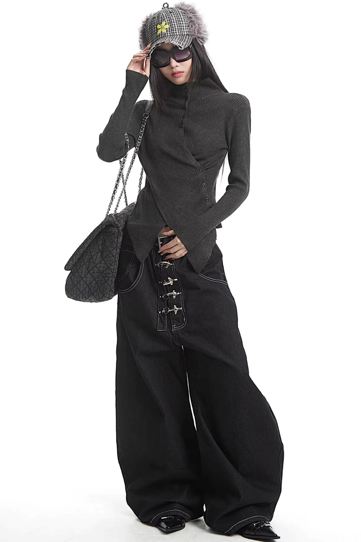 Black Half-High Collar Knit Sweater