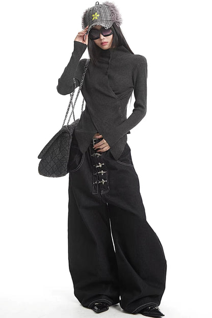 Black Half-High Collar Knit Sweater