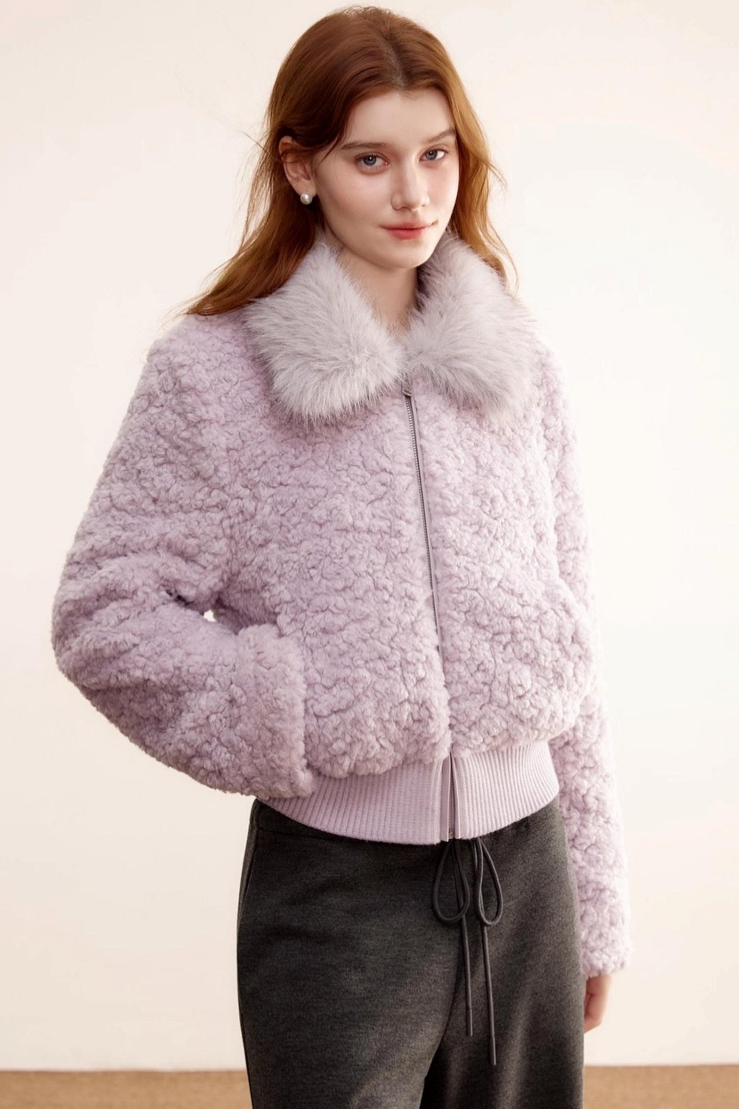 Purple Lamb Wool Fur Coat