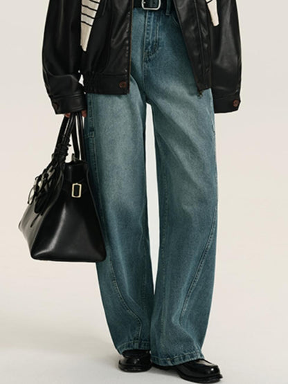 High-Waisted Deconstructed Wide Casual Jeans