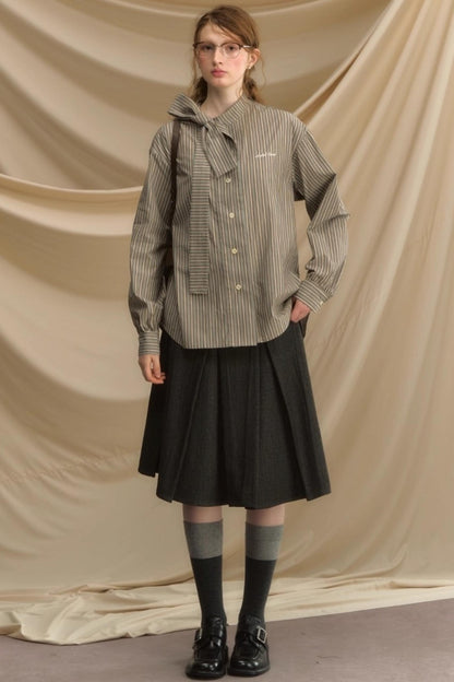 Vintage Bow Strap Striped Shirt