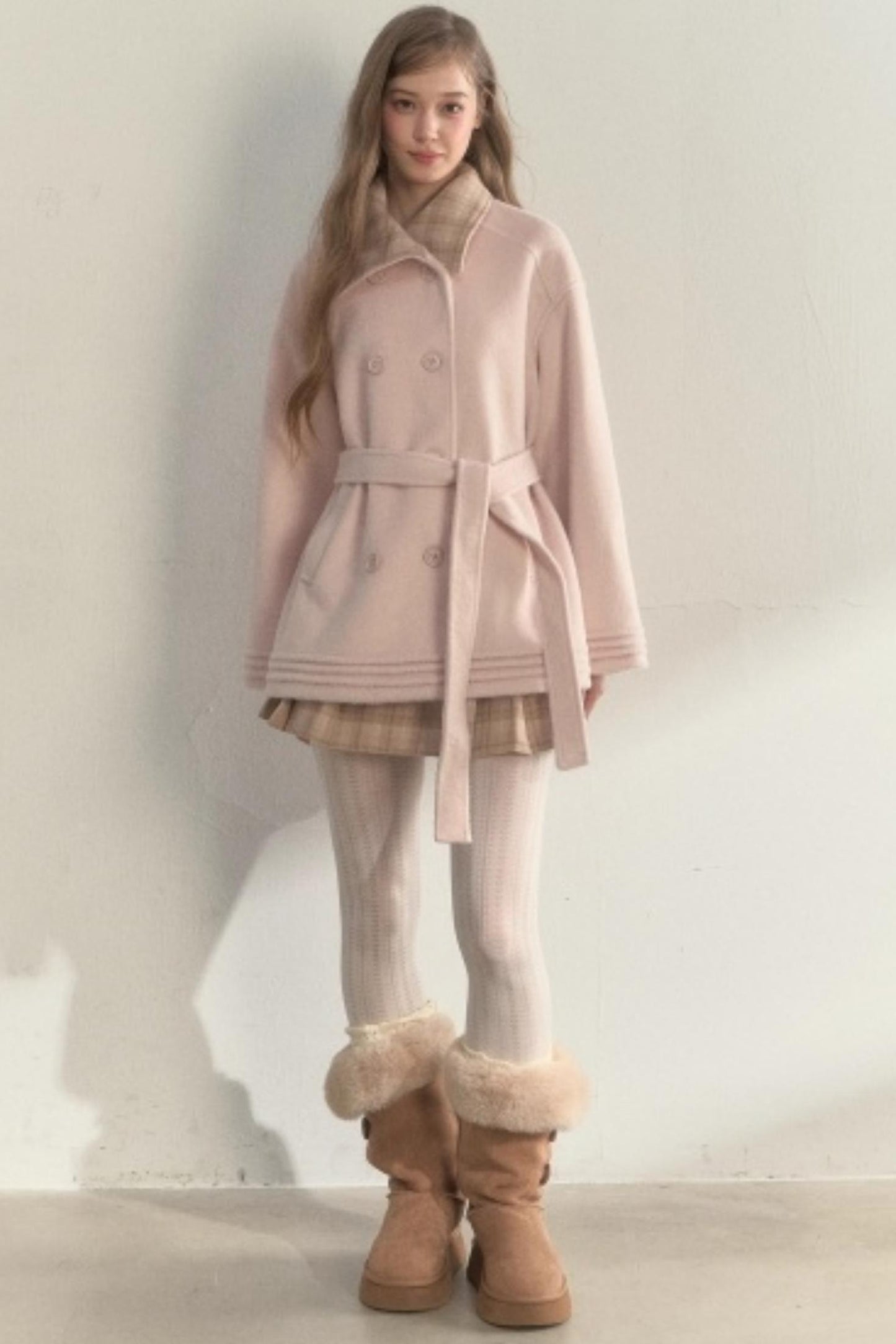 Plaid Double-Breasted Wool Coat