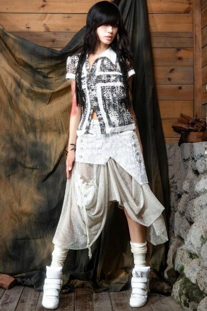 Vintage Patchwork Mesh Maxi Skirt