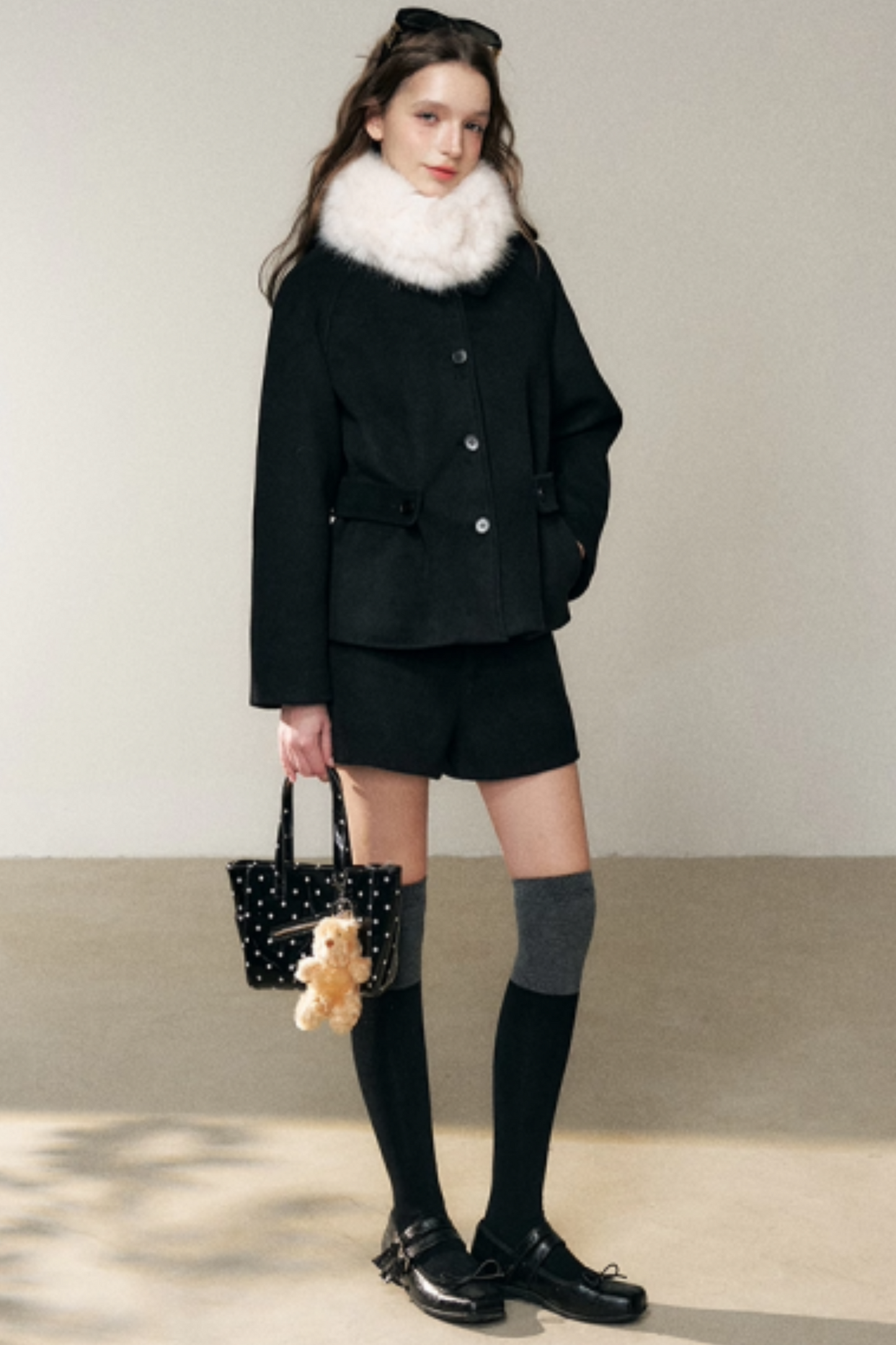Black Doll Collar Wool Coat