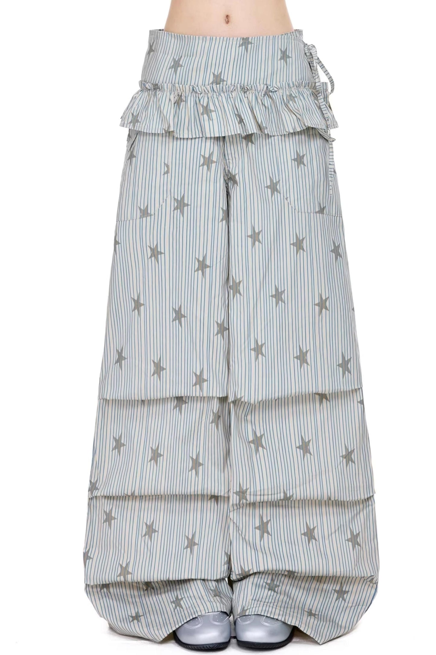 스트라이프 별 와이드 레그 팬츠