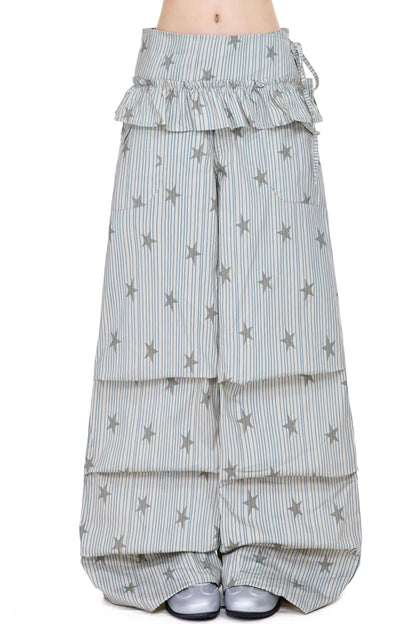 스트라이프 별 와이드 레그 팬츠