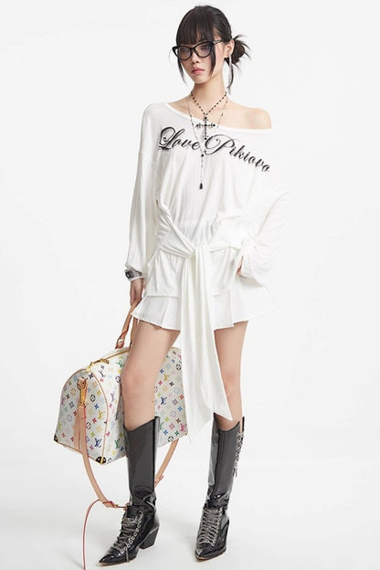 Shoulder Black White Long Sleeve Top