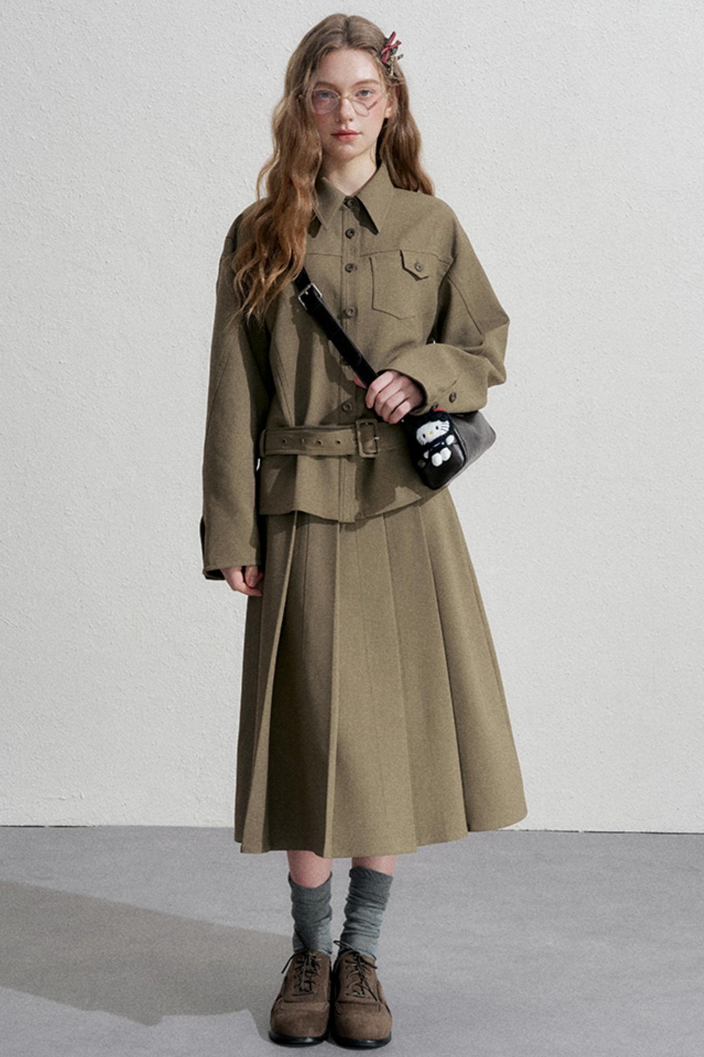 Retro Pleated Skirt With Jacket Set-Up