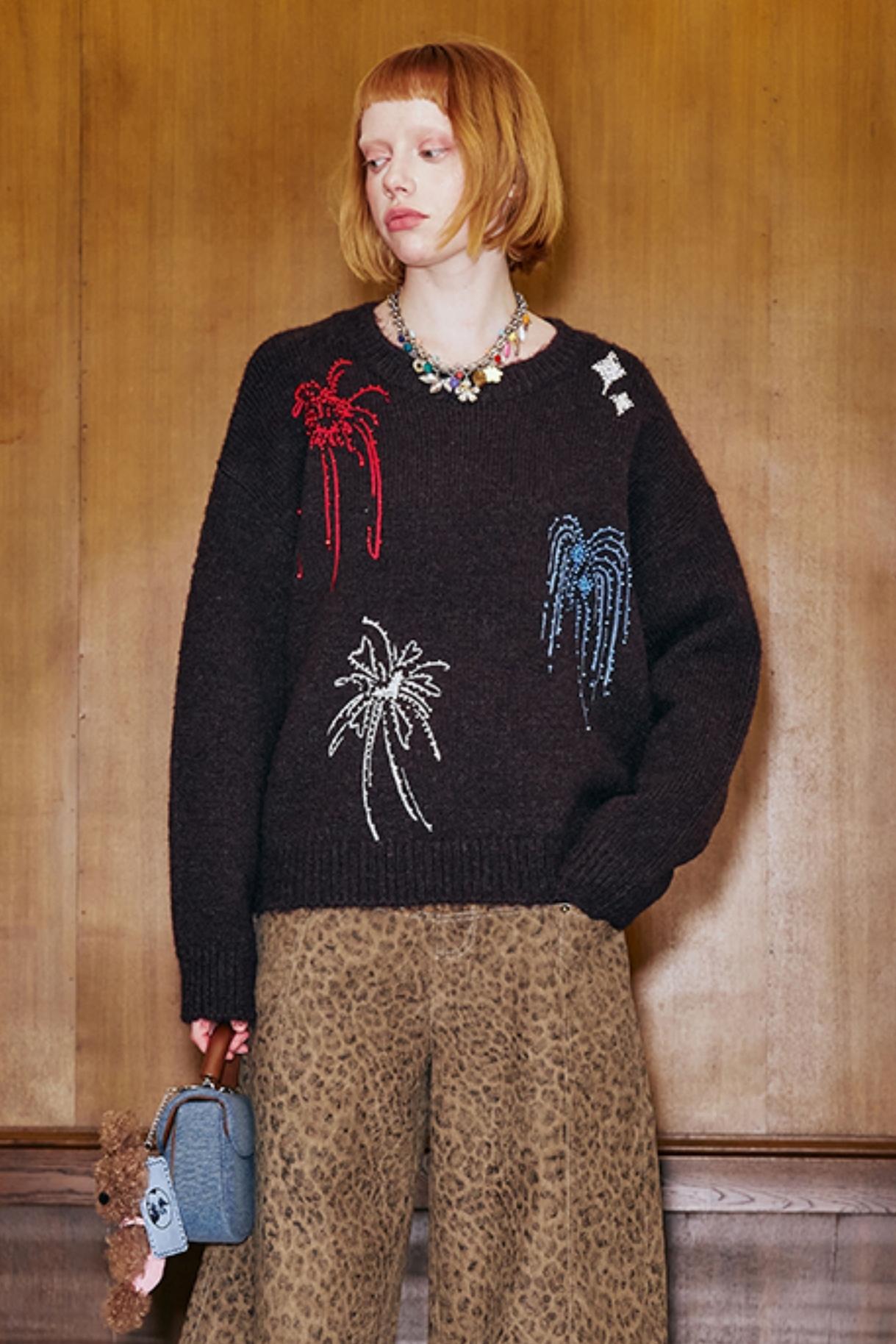 Beaded Fireworks Embroidered Sweater