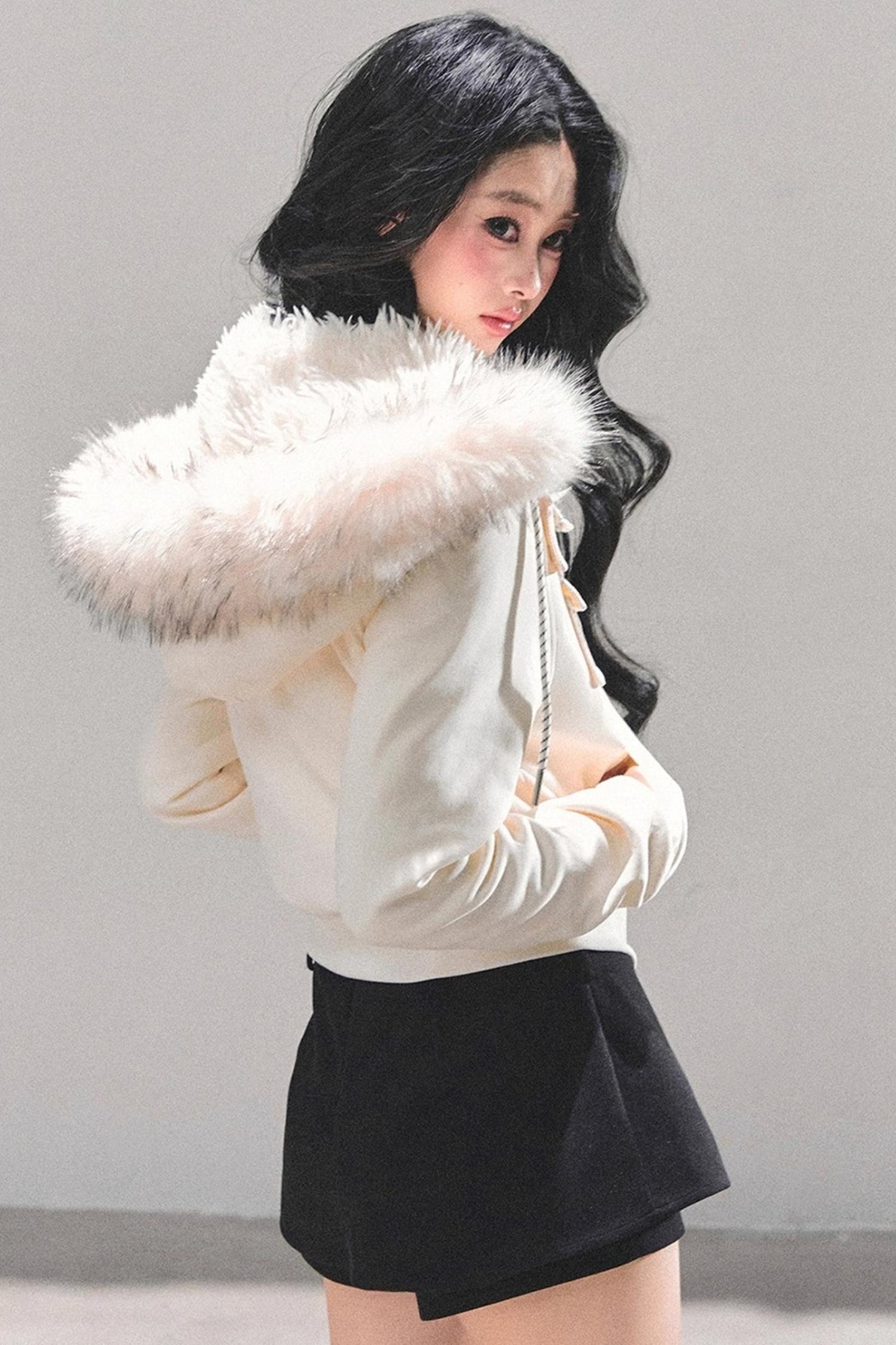 Lamb Wool Hooded Winter Coat