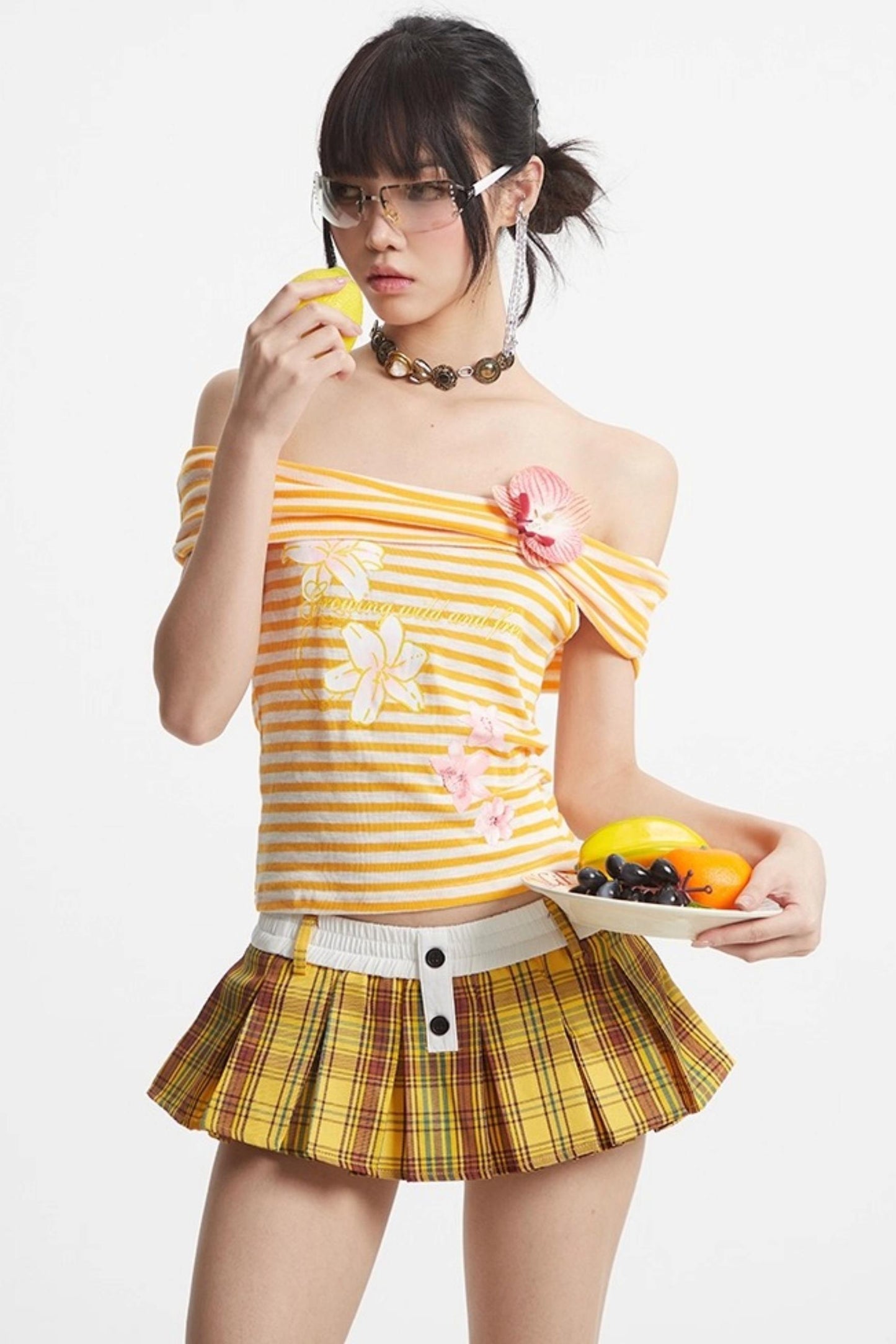 Puff Hem Sweet Plaid Mini Skirt