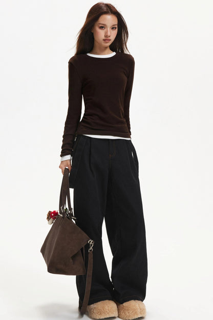 Retro Contrast Suspender Pants