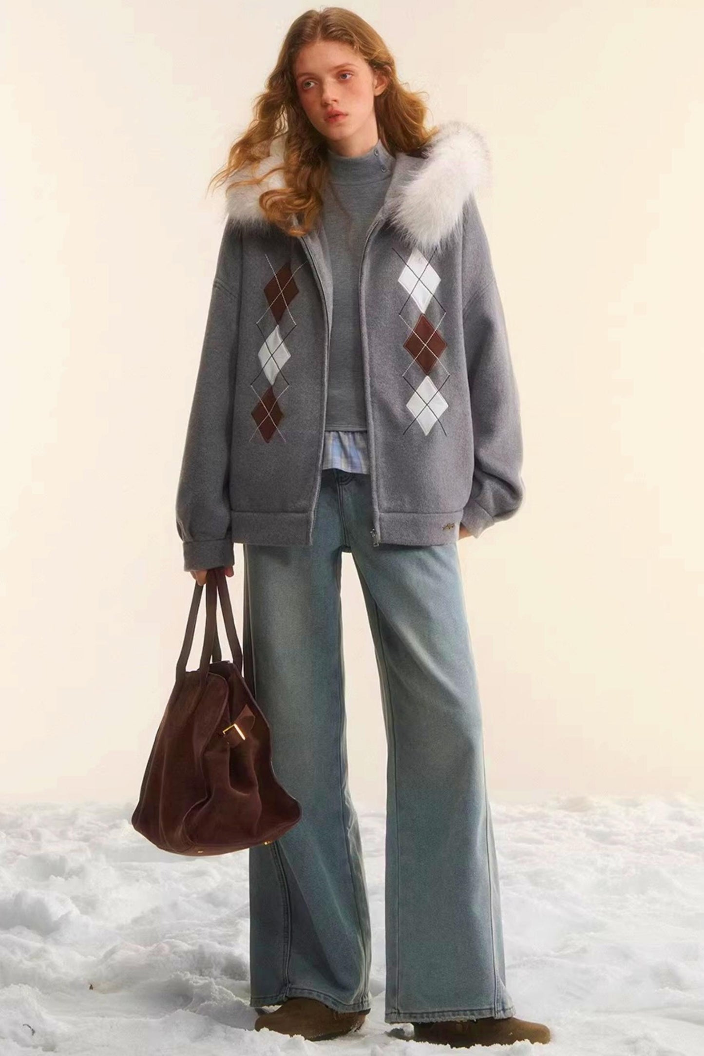 Diamond-Embroidered Woolen Jacket