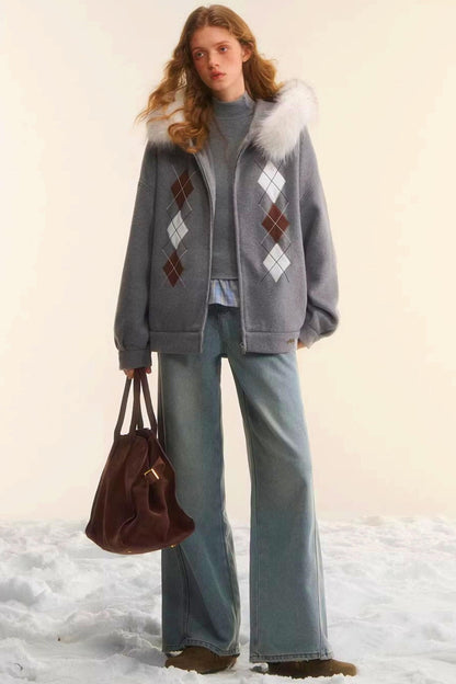 Diamond-Embroidered Woolen Jacket