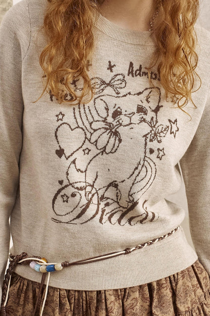 Rose Kitten Crew Neck Knitted Sweater