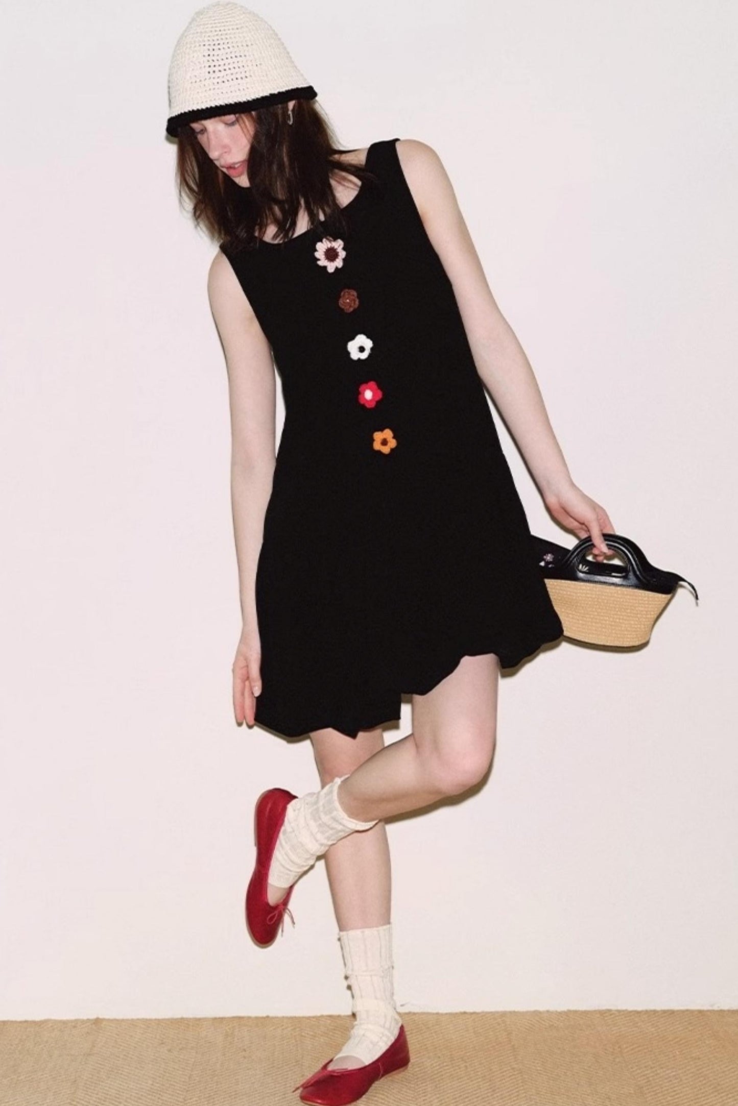 Breathable Linen Crochet Flower Dress