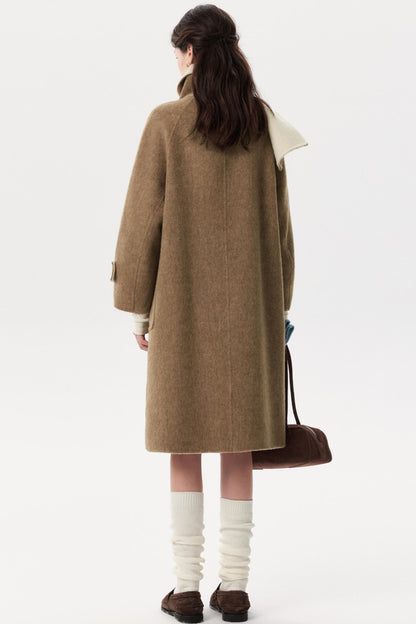 Brown Wool Scarf Collar Outwear