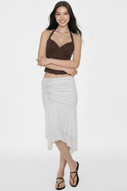 White Pleated Asymmetrical Skirt