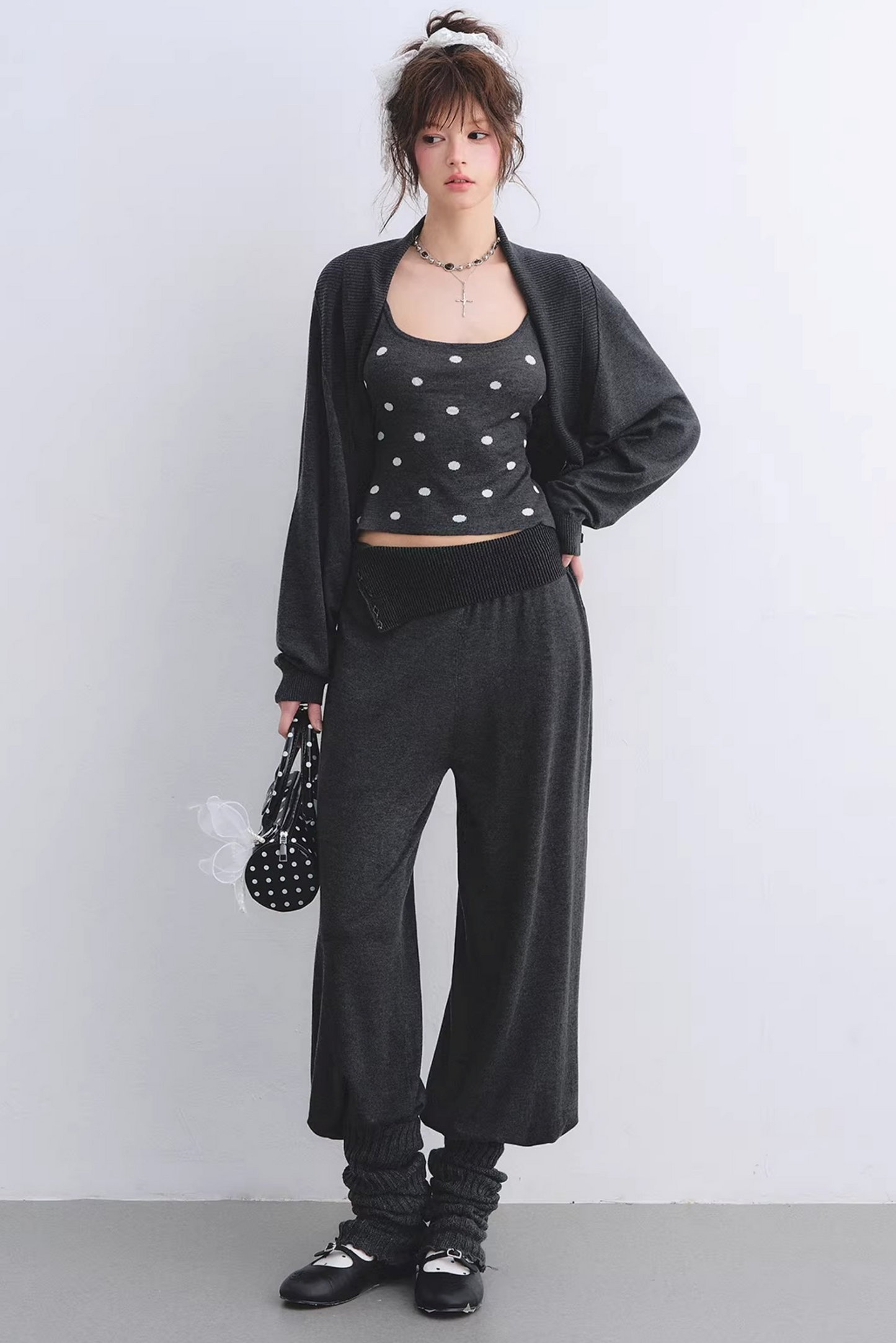Lyocell Polka Dot Cardigan Camisole Set-Up