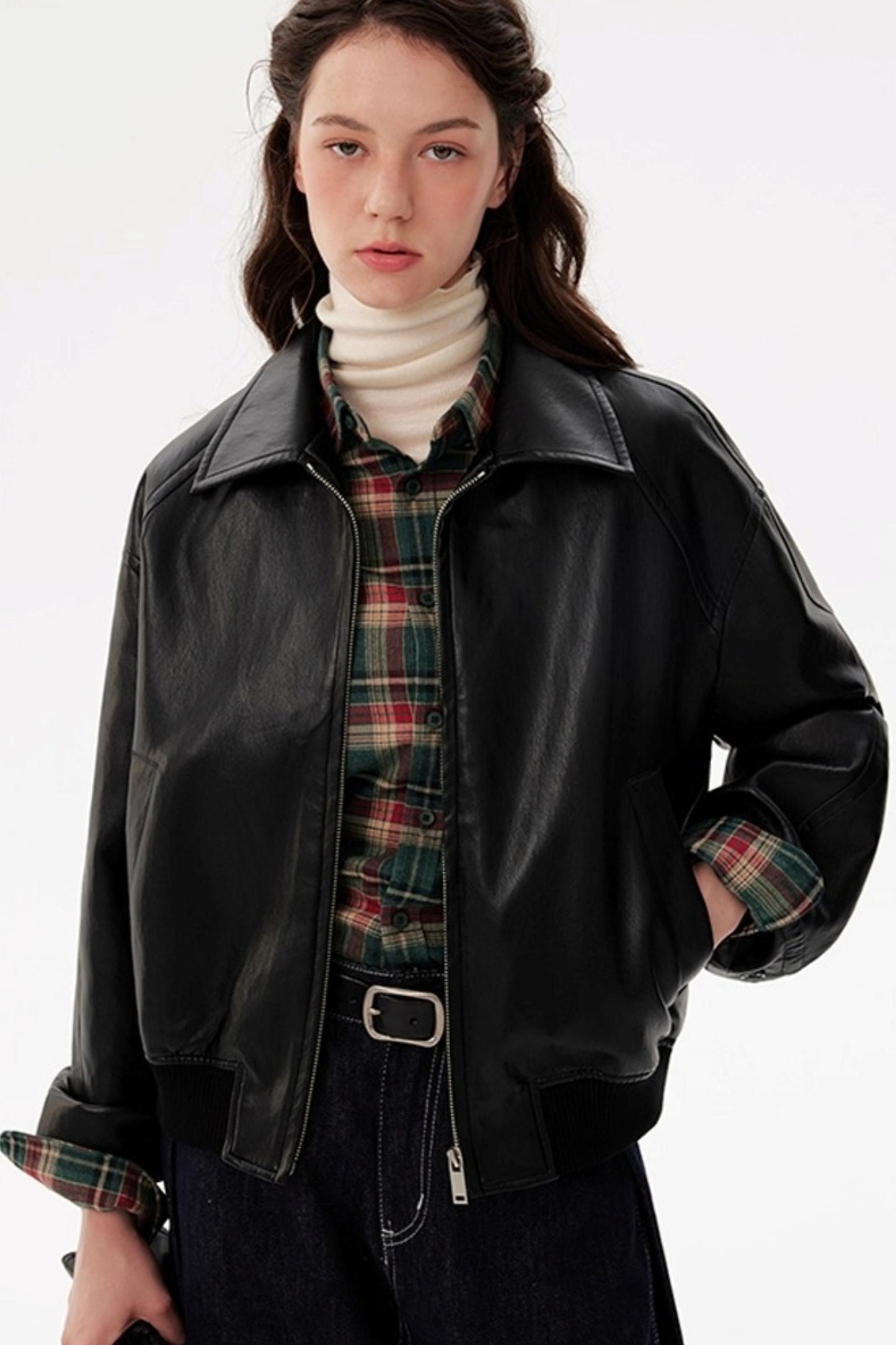 Black Lapel Short Leather Jacket