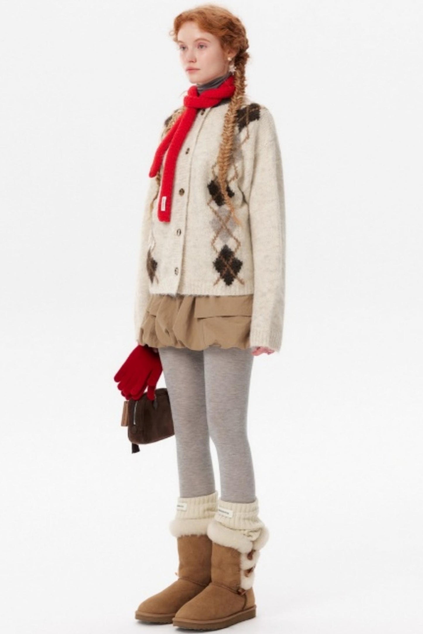 Contrast Diamond Knit Cardigan