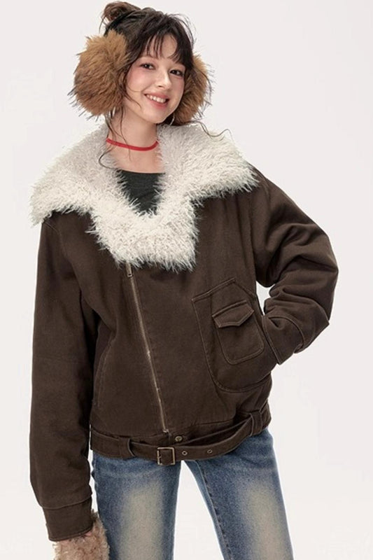 Retro Motorcycle Wind Fur Collar Jacket