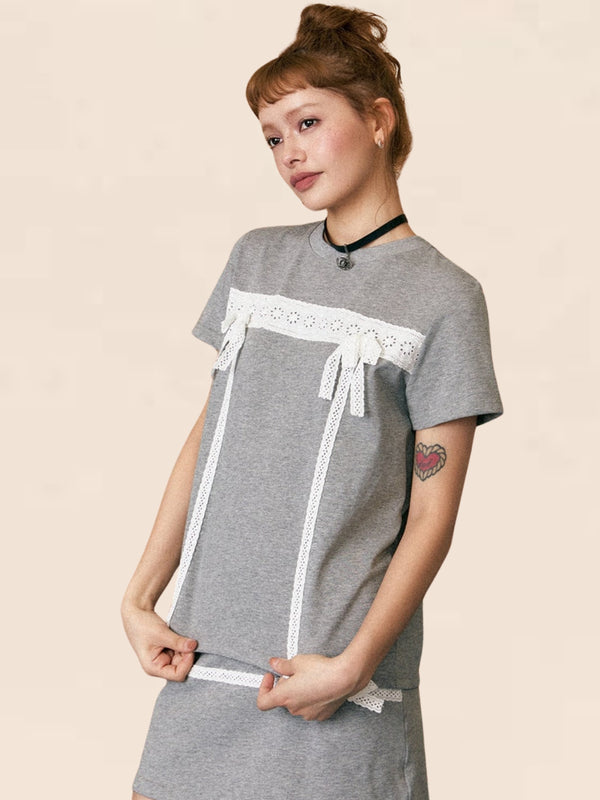 Lace Panelled Skirt Two-Piece Set