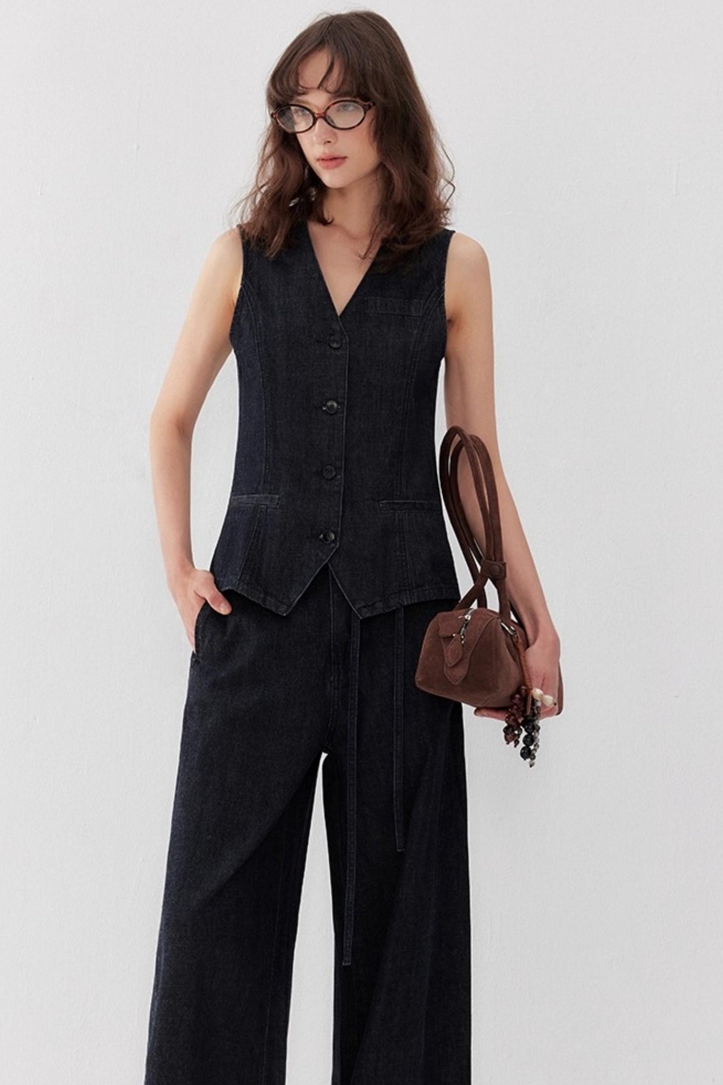 Chic Denim Vest Pants Set-Up