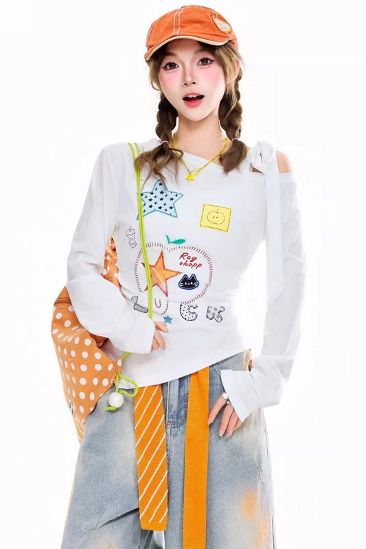 Graffiti Off-Shoulder Top