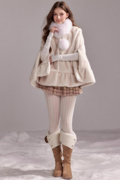 Furry Collar Cape Shawl Outer
