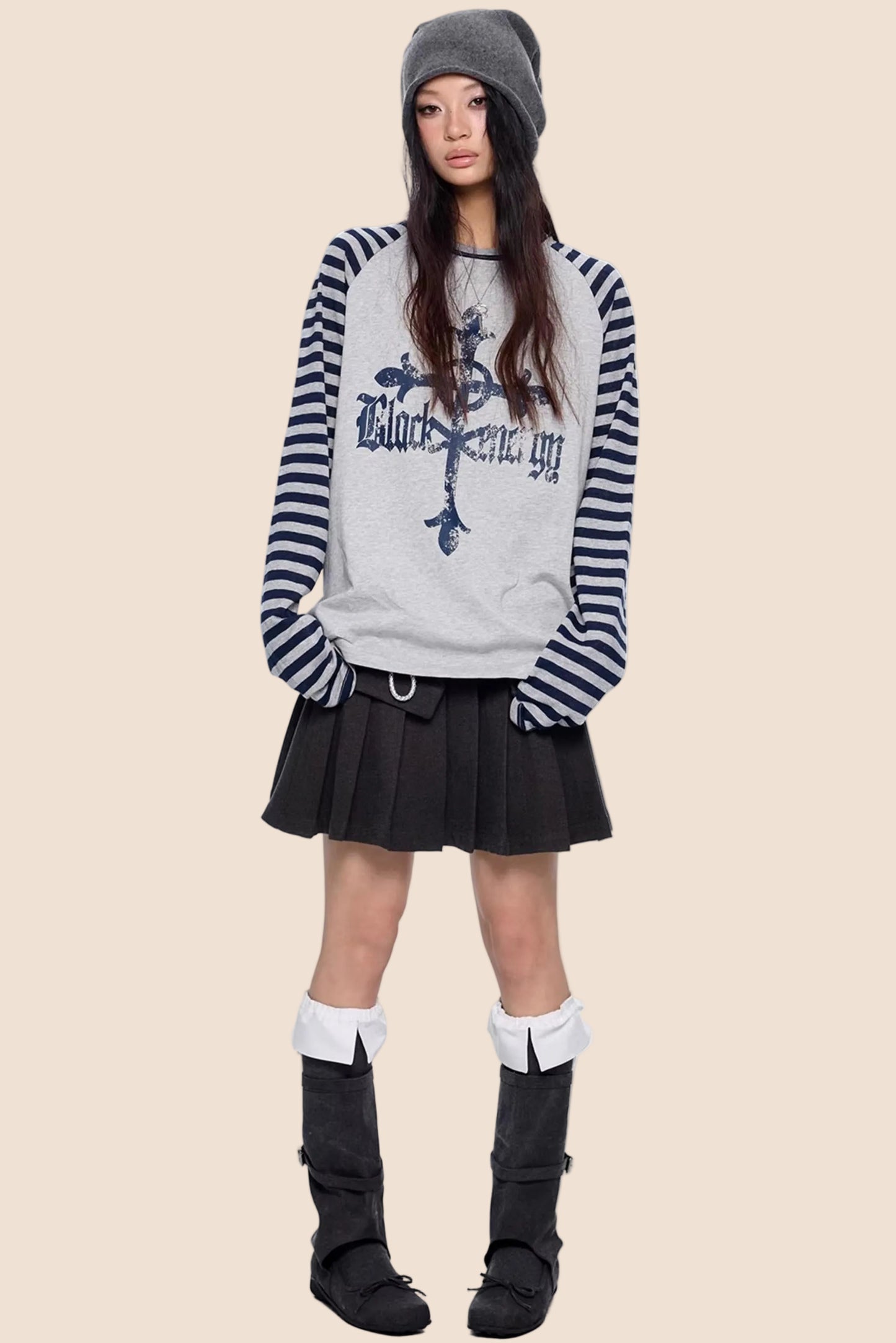 Gestreiftes Retro-Top mit Drop-Shoulder