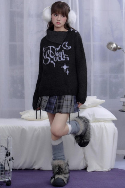 High-Necked Jacquard Sweater