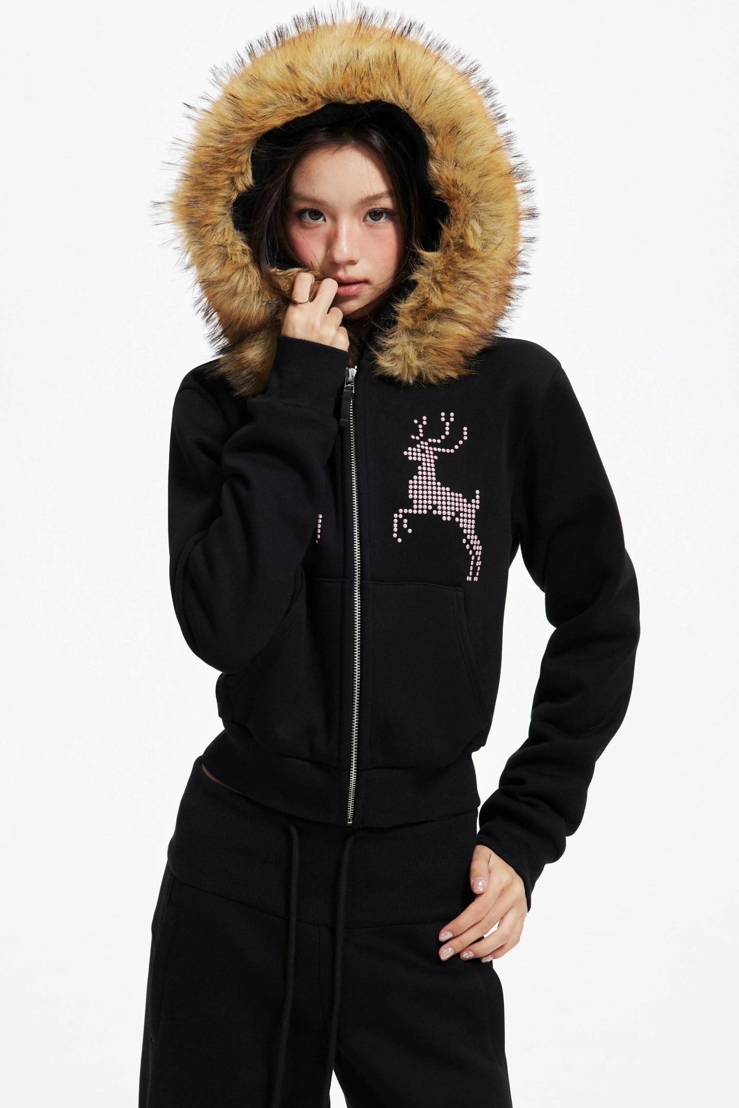 Diamond Deer Hooded Cardigan