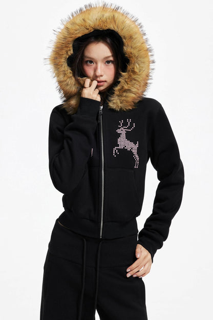 Diamond Deer Hooded Cardigan