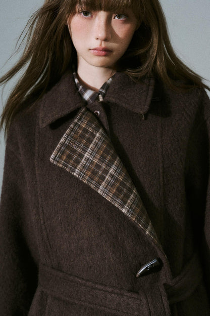 Wool Tweed Plaid Long Coat